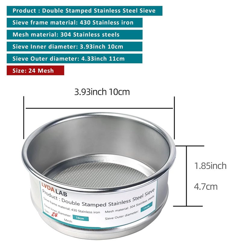 LVDALAB 304 Stainless Steel Mesh Lab Sieve, 24 Mesh(0.8mm) Aperture Test Sieve, 4inch(10cm) Economy Standard Analysis Sample Test Sieves for Industrial Laboratory Homes - Image 2